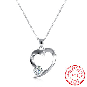 S925 Silver Necklace Heart Stone Inlay Necklace
